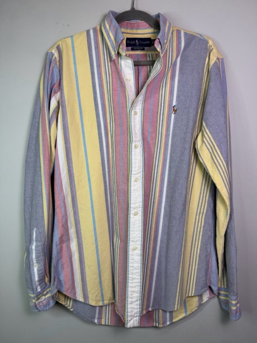 Ralph Lauren Mens Colorblock Striped Shirt Long Sleeve Button Custom Fit Medium